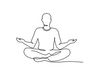 Wall Mural - Meditating man in lotus yoga pose. One line drawing