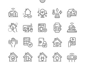 Poster - Home automation. Control house. Security system. Energy management and lighting control. Technology and monitoring. Pixel Perfect Vector Thin Line Icons. Simple Minimal Pictogram