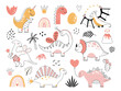 Dinosaurs vector set in doodle style Cute outline baby dino