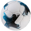 modern soccer ball, white with black spots, on a white background