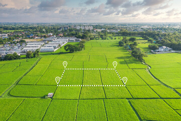 Wall Mural - land plot in aerial view. gps registration survey of property, real estate for map with location, ar