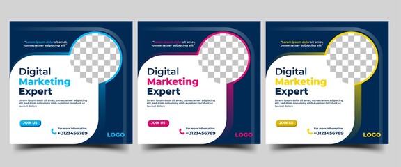Business Marketing Social Media Post Template. Editable Promotion Banner Design with Place for The Photo.