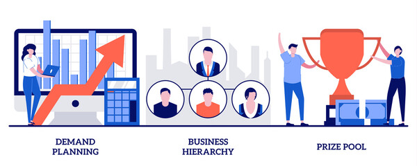 Poster - Demand planning, business hierarchy, prize pool concept with tiny people. Business development and improvement abstract vector illustration set. Start up launching strategy metaphor