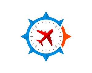 Sticker - Modern nautical compass with flying plane inside