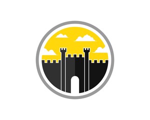 Sticker - Circle shape with fortress and sunset behind