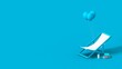 Empty deck chair,balloons,book,glass of sweet water illustration, 3D rendering.