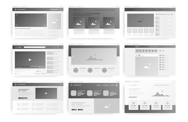 Fototapete - web page layout. website wireframe windows. monochrome interfaces with blank frames. social media ne