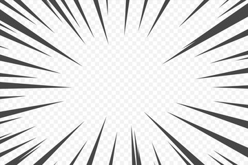 Action comic cartoon speed effect. Black manga movement anime manga flash. Superhero motion radial line. Vector boom rays. Power halftone bang wallpaper