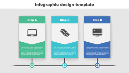 Set Laptop, Eraser or rubber and Computer monitor. Business infographic template. Vector
