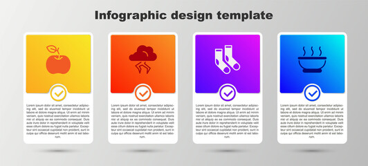 Poster - Set Apple, Storm, Socks and Bowl of hot soup. Business infographic template. Vector