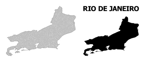 Poster - Polygonal mesh map of Rio de Janeiro State in high detail resolution. Mesh lines, triangles and dots form map of Rio de Janeiro State.