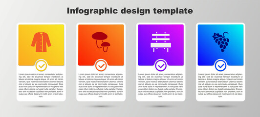 Sticker - Set Raincoat, Mushroom, Bench and Grape fruit. Business infographic template. Vector