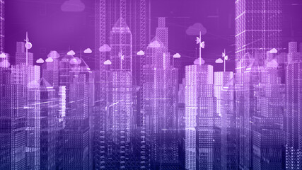 Aufkleber - smart city wireframe of cloud computing using artificial intelligence. futuristic technology interne