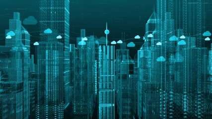 Aufkleber - smart city wireframe of cloud computing using artificial intelligence. futuristic technology interne