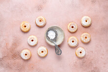 Homemade Mini Donuts With Powdered Sugar.