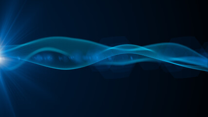 Poster - Blue color digital particle wave flow and light technology cyberspace abstract background