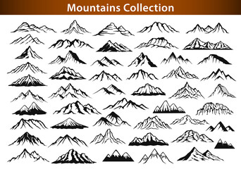 different mountain ranges silhouette collection set