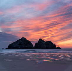 Wall Mural - absolutely stunning landscape images of holywell bay beach in cornwall uk during golden hojur sunset