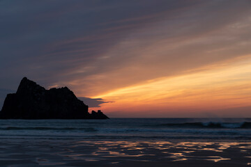 Wall Mural - absolutely stunning landscape images of holywell bay beach in cornwall uk during golden hojur sunset
