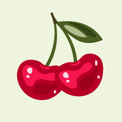 Cherry vector icon on light background. Ripe juicy berries on a branch. Bright appetizing cherries close-up, eps10 vector illustration.