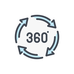 Poster - 360 degree view color line icon. Angle 360 degree vector outline colorful sign.