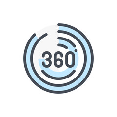 Poster - 360 degree view color line icon. Angle 360 degree vector outline colorful sign.