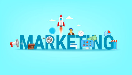 Poster - Digital marketing concept. Vector illustration with 3d style elements