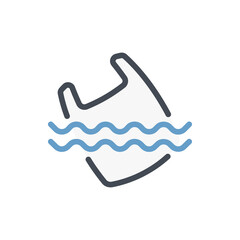 Poster - plastic bag in water color line icon. contamination of shopping bag vector outline colorful sign.