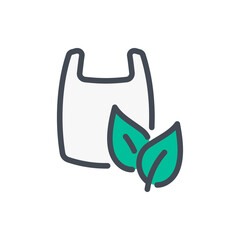 Poster - plastic bag with leaves color line icon. eco shopping bag vector outline colorful sign.