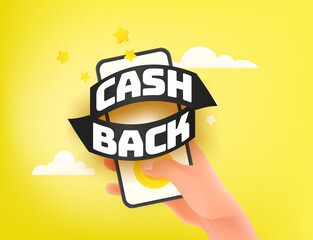 Poster - Cash back message on smartphone. 3d cute style vector illustration