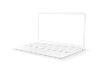 Fototapete - White laptop with blank screen on white background. 3d style vector illustration