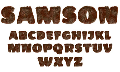 Brown teddy alphabet, plush letter set with animal fur, creative uppercase font design for kids