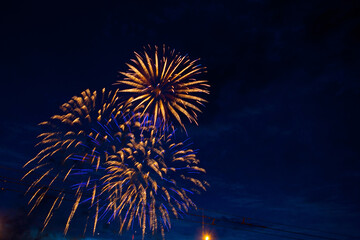 Fireworks on the background of the dark night sky. 4th July - American Independence Day