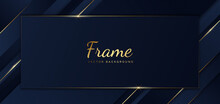 Abstract Template Blue Frame Stripes Golden Lines Diagonal Overlap Background. Luxury Style.