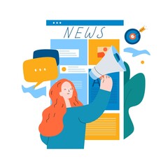 Canvas Print - Online news content, headlines, news update, news website, electronic newspaper flat vector illustration. News webpage, information about activities, events, company announcements and information