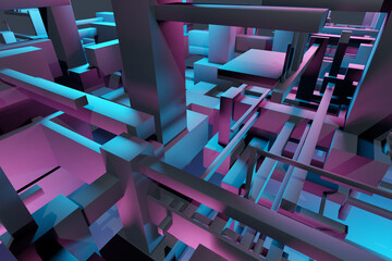 Poster - 3d illustration of a pattern in the geometric form . abstract graphics in the style of computer game