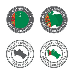Made in Turkmenistan - set of labels, stamps, badges, with the Turkmenistan map and flag. Best quality. Original product.
