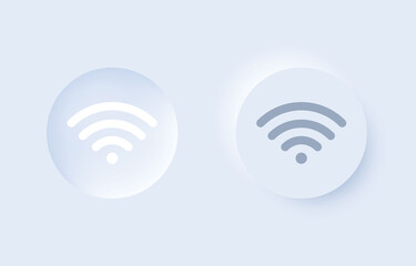 Aufkleber - Round wifi buttons on and off in modern neumorphic trend style. UI, UX set for mobile app. Light mode. Sign for remote internet access. Graphic elements in skeuomorph design. Vector illustration