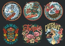 Surfing Vintage Colorful Labels