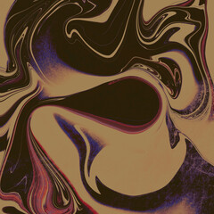 Poster - Abstract wavy vibrant facture. Splashed liquid paints. Psychedelic trippy effect. Distortion. Creative graphic design. Colorful artistic illustration. Digital art. Cover for music album. 