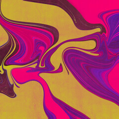 Poster - Abstract wavy vibrant facture. Splashed liquid paints. Psychedelic trippy effect. Distortion. Creative graphic design. Colorful artistic illustration. Digital art. Cover for music album. 