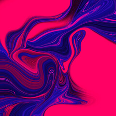 Poster - Abstract wavy vibrant facture. Splashed liquid paints. Psychedelic trippy effect. Distortion. Creative graphic design. Colorful artistic illustration. Digital art. Cover for music album. 