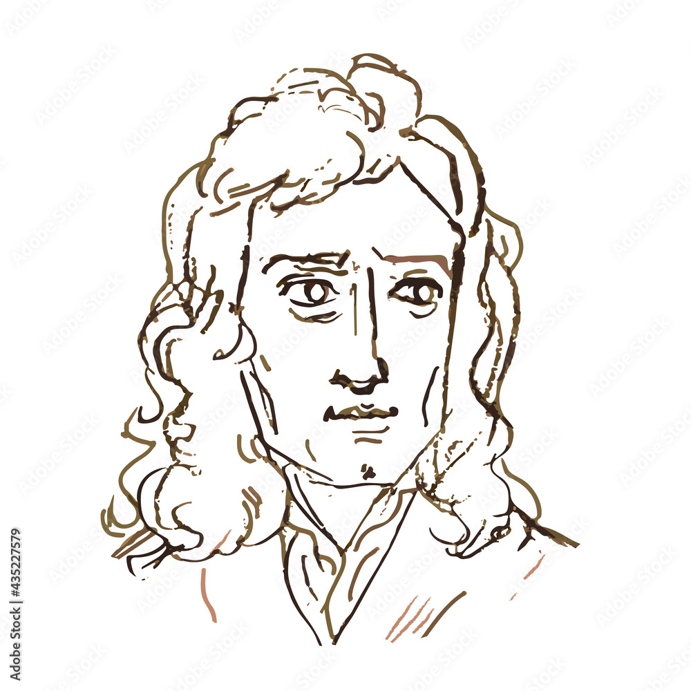 ニュートン Isaac Newton 偉人 セピア イラスト 単色 白黒 物理学 物理学者 イングランド 人物 ベクター 自然哲学者 数学者 天文学者 神学者 カット 挿絵 Dla Dzieci Naklejki Ecowall24 Pl