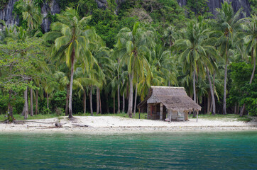 Wall Mural - Closeup shot of a hut on the beach