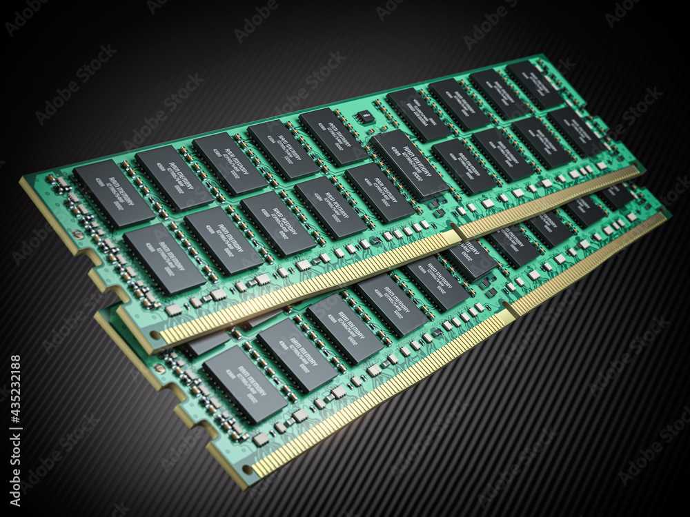 DDR ram computer memory modules on black background. Stock Illustration ...