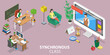 3D Isometric Flat Vector Conceptual Illustration of Synchronous Virtual Learning, Online Education