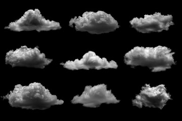 Wall Mural - White cloud isolated on a black background realistic cloud.