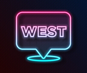 Poster - Glowing neon line Pointer to wild west icon isolated on black background. Western signboard, message board, signpost for finding way with direction. Vector