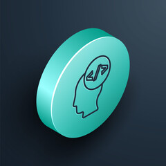 Isometric line Web design and front end development icon isolated on black background. Turquoise circle button. Vector