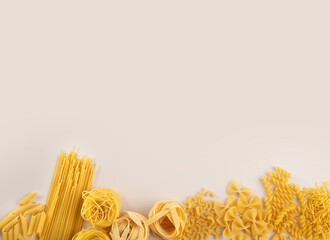 Set of italian pasta portion isolated on white background